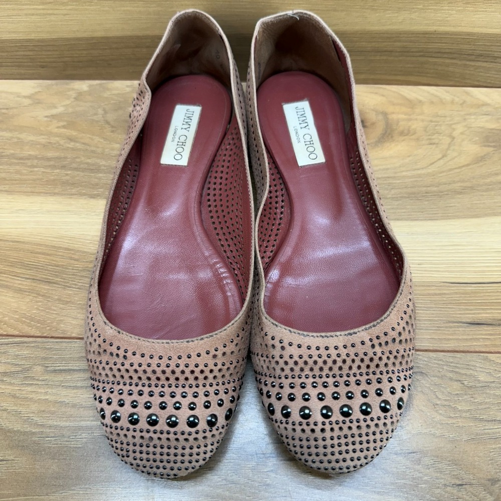 Jimmy Choo Blush Nude Suede Studded Flats
